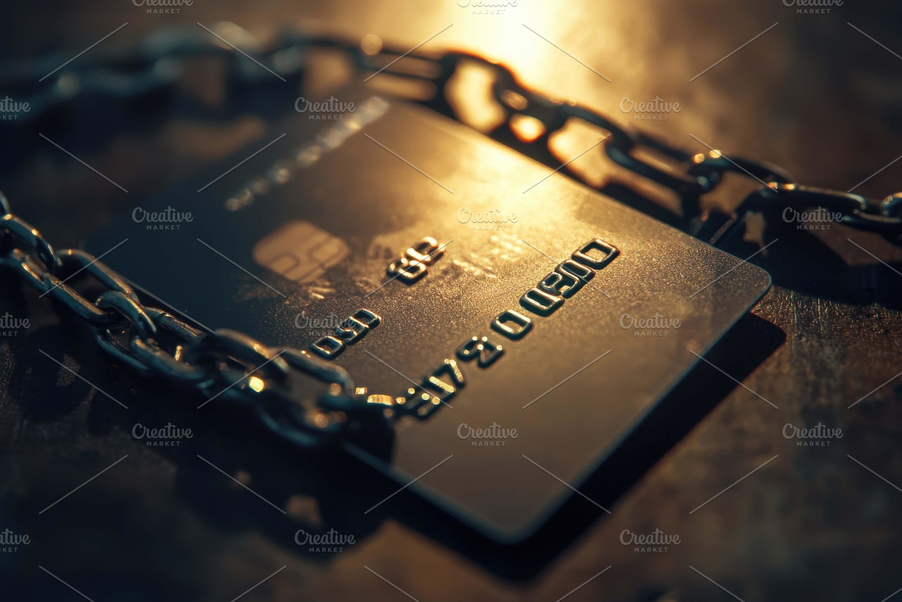 Black credit card secured with a cha, a Photo by Tanuart