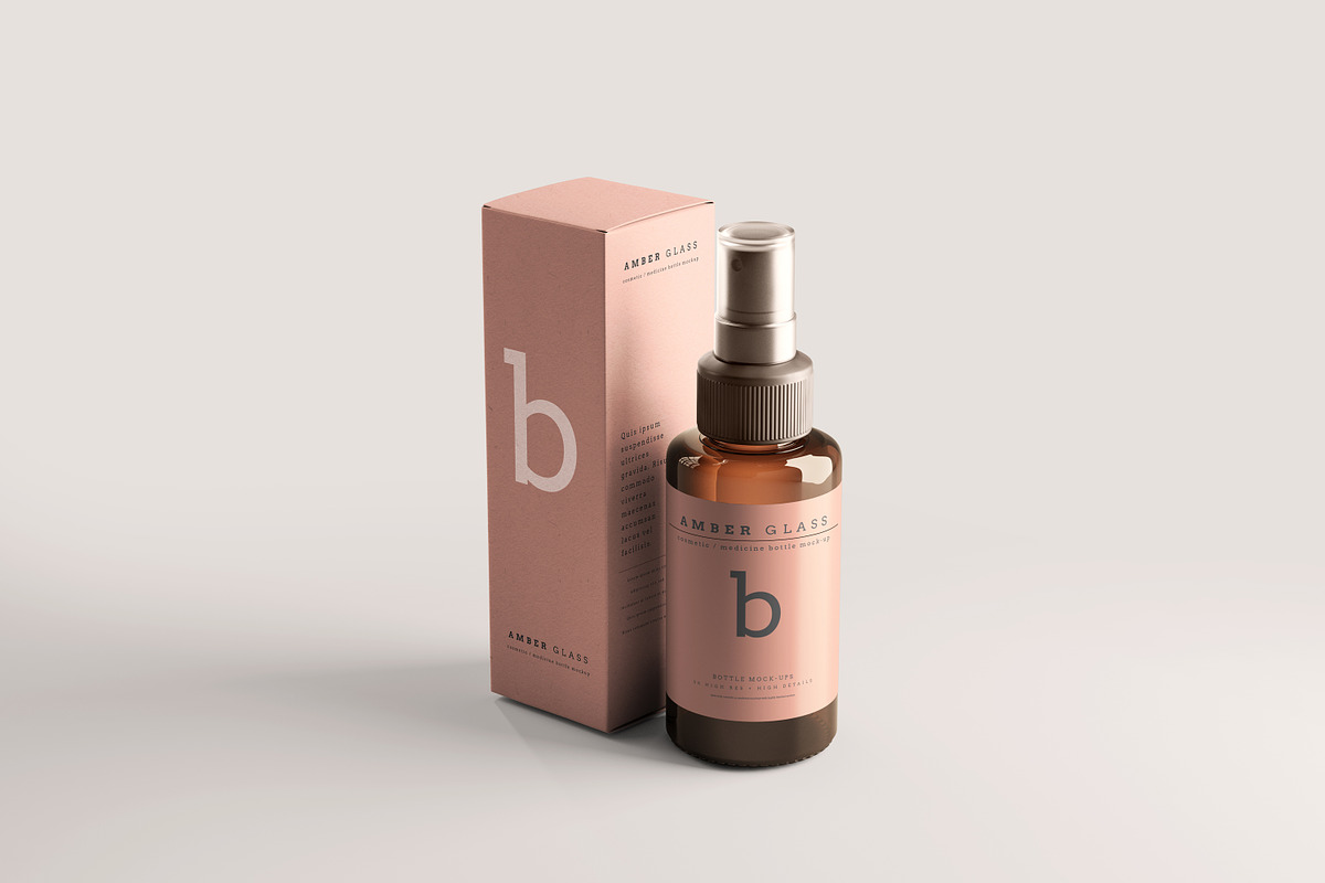 Amber Glass Spray Bottles Mockups, a Cups & Container Mockup by pmvch (Photo 1 of 20)