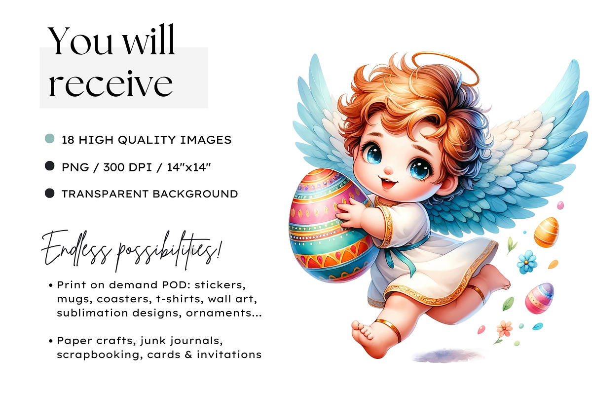 Watercolor Cute Angel Easter clipart, a Seasonal Illustration by ThatsDesignArt (Photo 2 of 10)