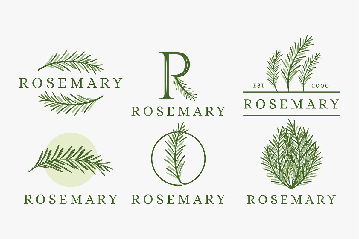 Set of fresh green rosemary logo, a Branding & Logo Template by DOMHOUZE