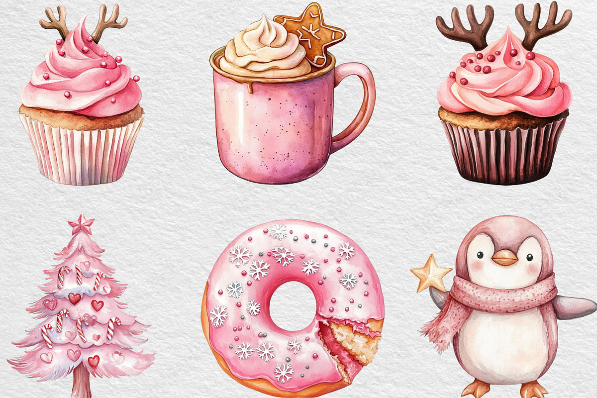 Pink Sweet Cute Christmas Clipart, an Illustration by Black Bird Studio (Photo 6 of 6)