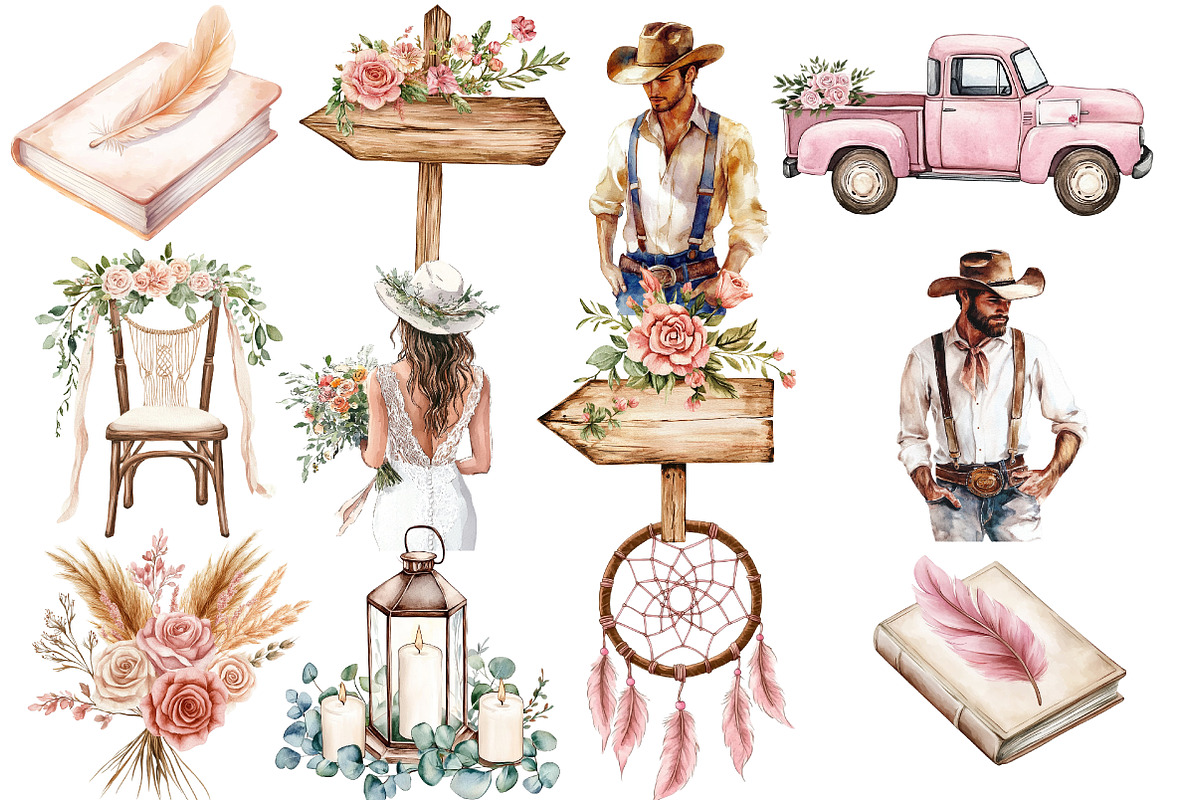 Western Boho Wedding Clipart, an Illustration by Designworld (Photo 4 of 6)
