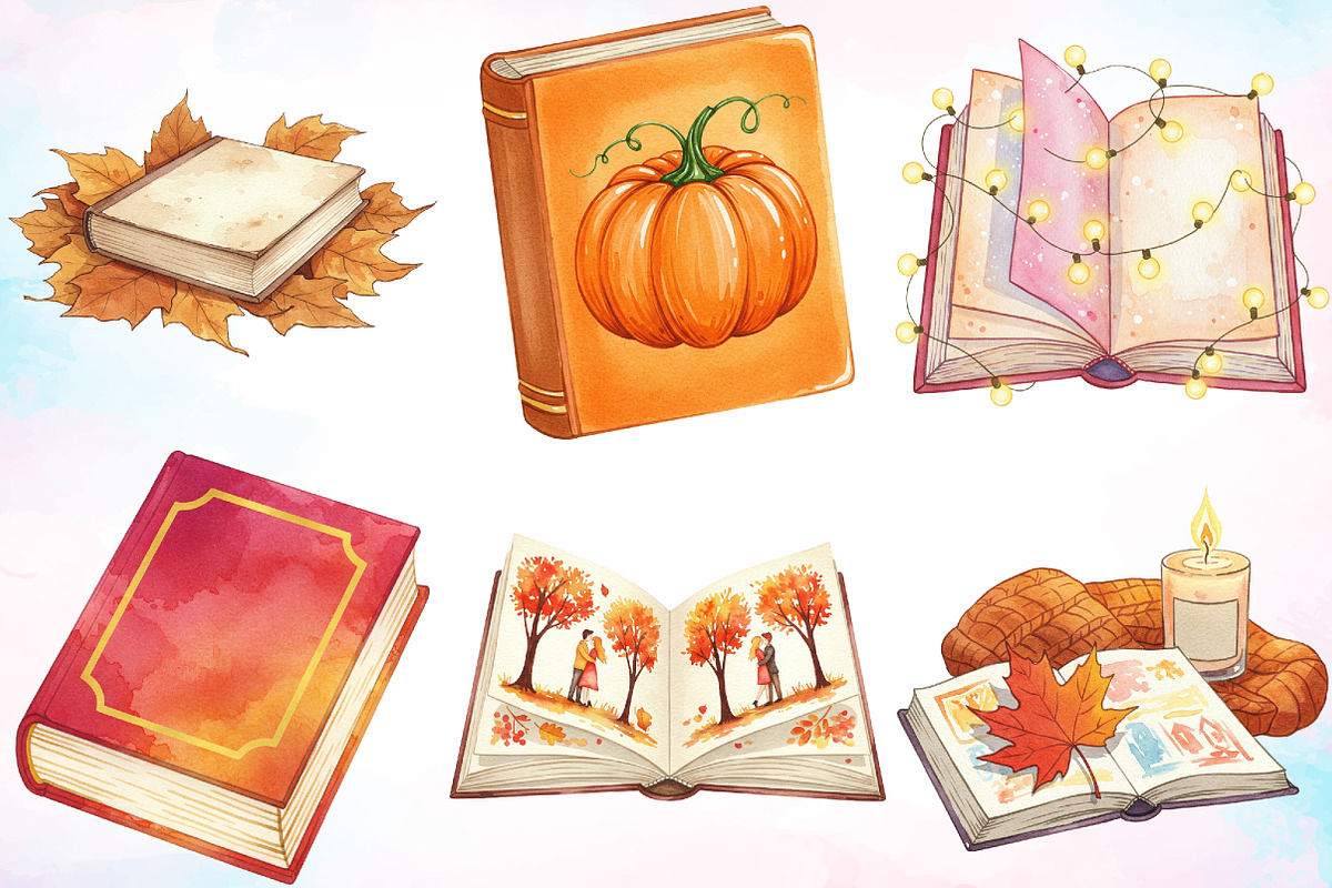 Watercolor Autumn Books Clipart PNG, a Seasonal Illustration by Canvas Craft (Photo 5 of 5)