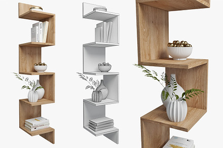 corner shelf and decor, a Furniture 3D Model by 3dcruz