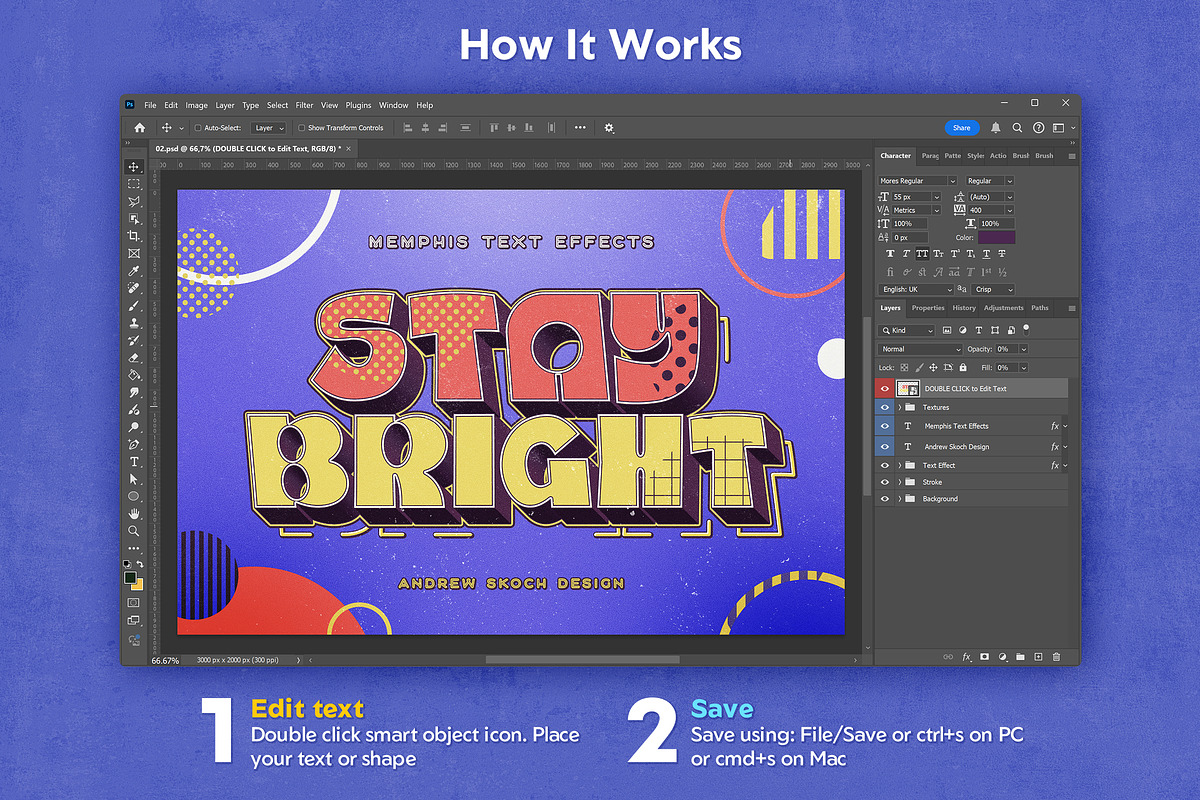 Memphis Text Effects, a Layer Style Add-On by Andrew Skoch Design (Photo 2 of 9)