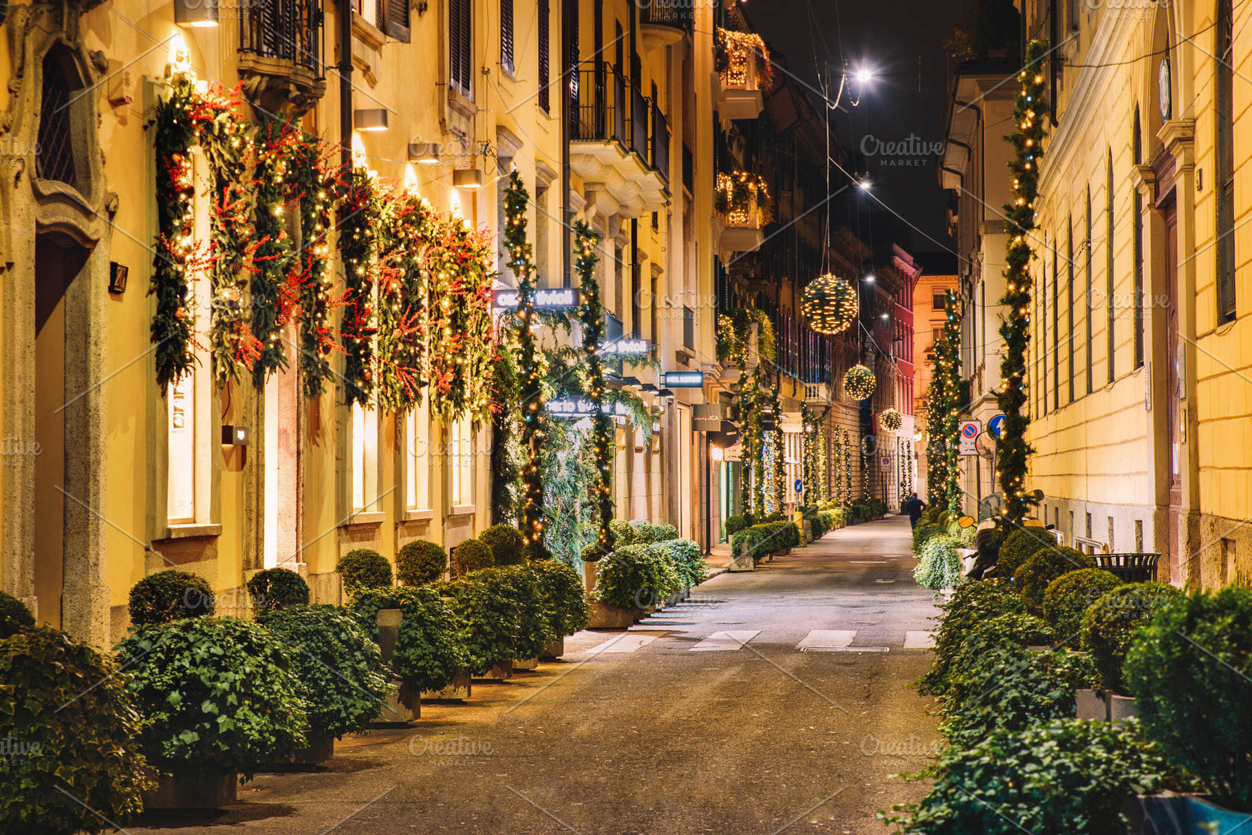 Christmas in milan's streets stock photo containing architecture and balls, a Holiday Photo by David Khelashvili