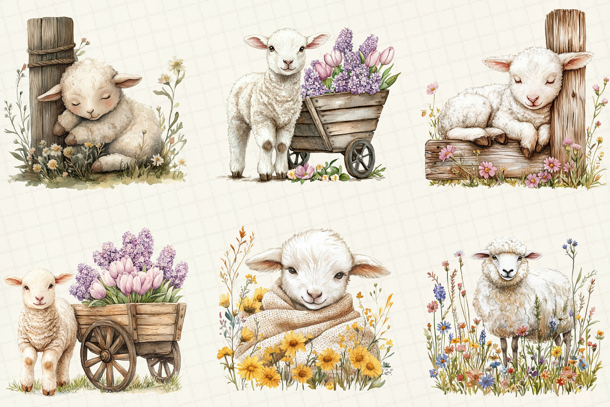 Spring Sheep Clipart, a Work Illustration by OK Design (Photo 2 of 4)