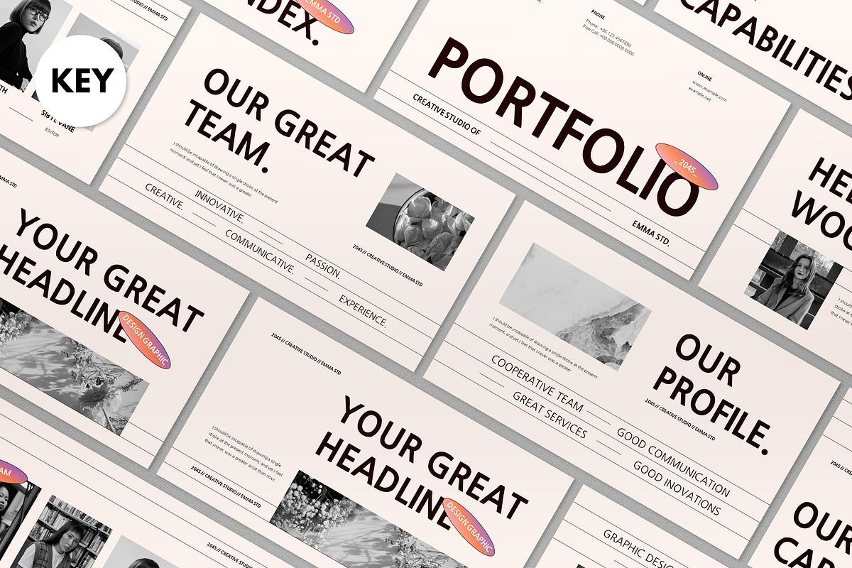 Cream Gradient Portfolio Keynote, a Presentation Template by graphicook (Photo 1 of 10)