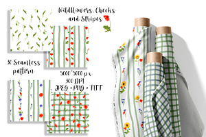 Wildflowers, stripes, checks bandle, a Pattern Graphic by Oksana Dovhopol Art