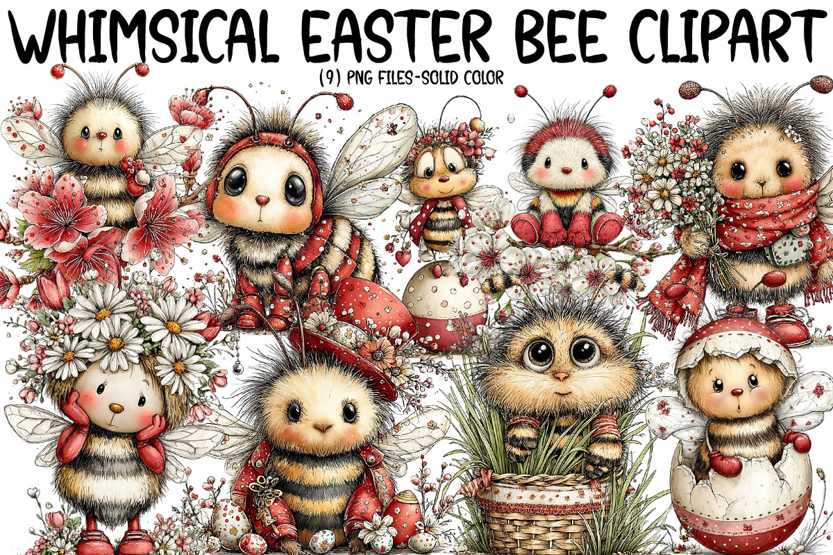 Whimsical Easter Bee Clipart, an Illustration by Designworld (Photo 1 of 6)