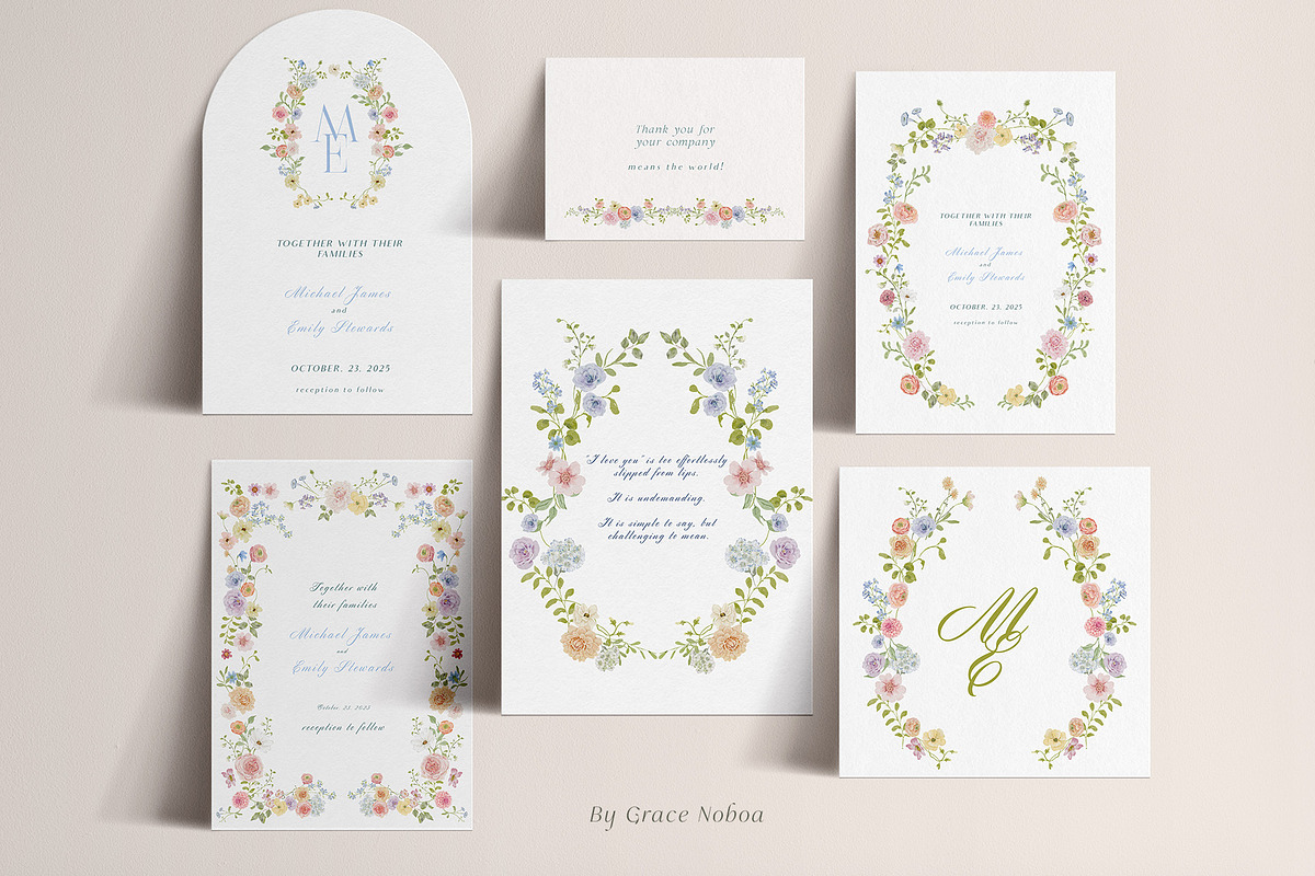 Spring summer pastel flowers clipart, a Decorative Illustration by Grace Noboa Illustrations (Photo 12 of 20)