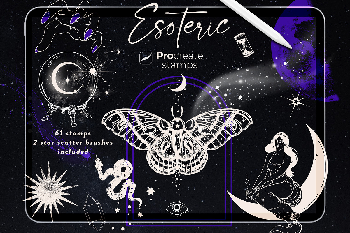 PROCREATE Esoteric Stamps & Brushes, a Brush Add-On by PixelJungle (Photo 1 of 6)