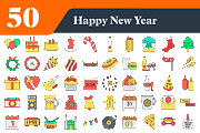 Happy New Year Flat Icons Bundle, an Outline Icon by EllaMaiyaali (Thumbnail 1 of 3)