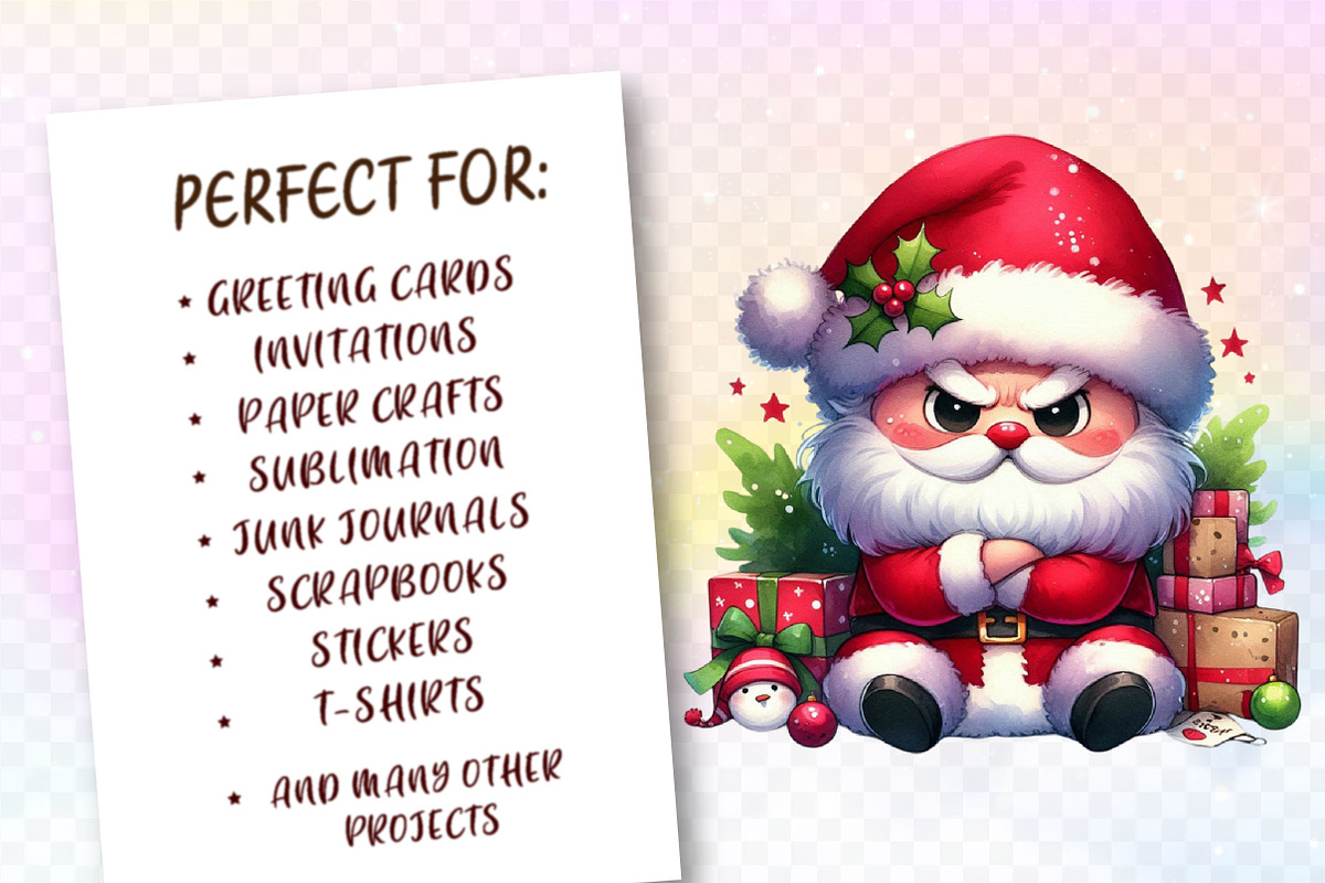 Christmas Funny Grumpy Santa Clipart, a Work Illustration by Dream Creation (Photo 2 of 6)