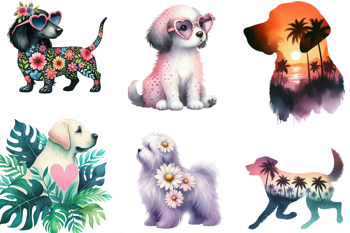 Dog Silhouette Love Summer Clipart, an Illustration by Designking (Photo 3 of 4)
