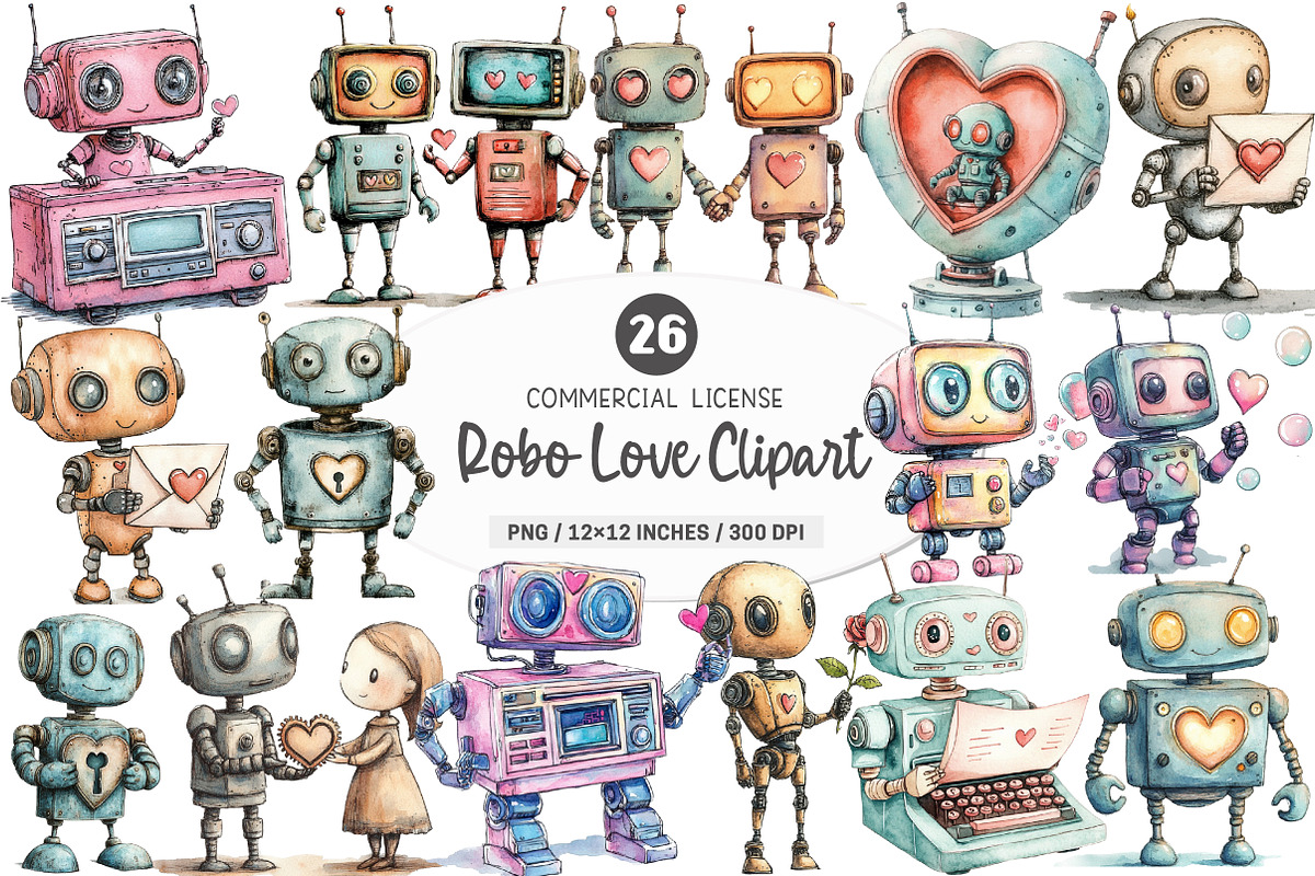 Robot Love Clipart Sublimation, an Illustration by SinaCreation (Photo 1 of 5)