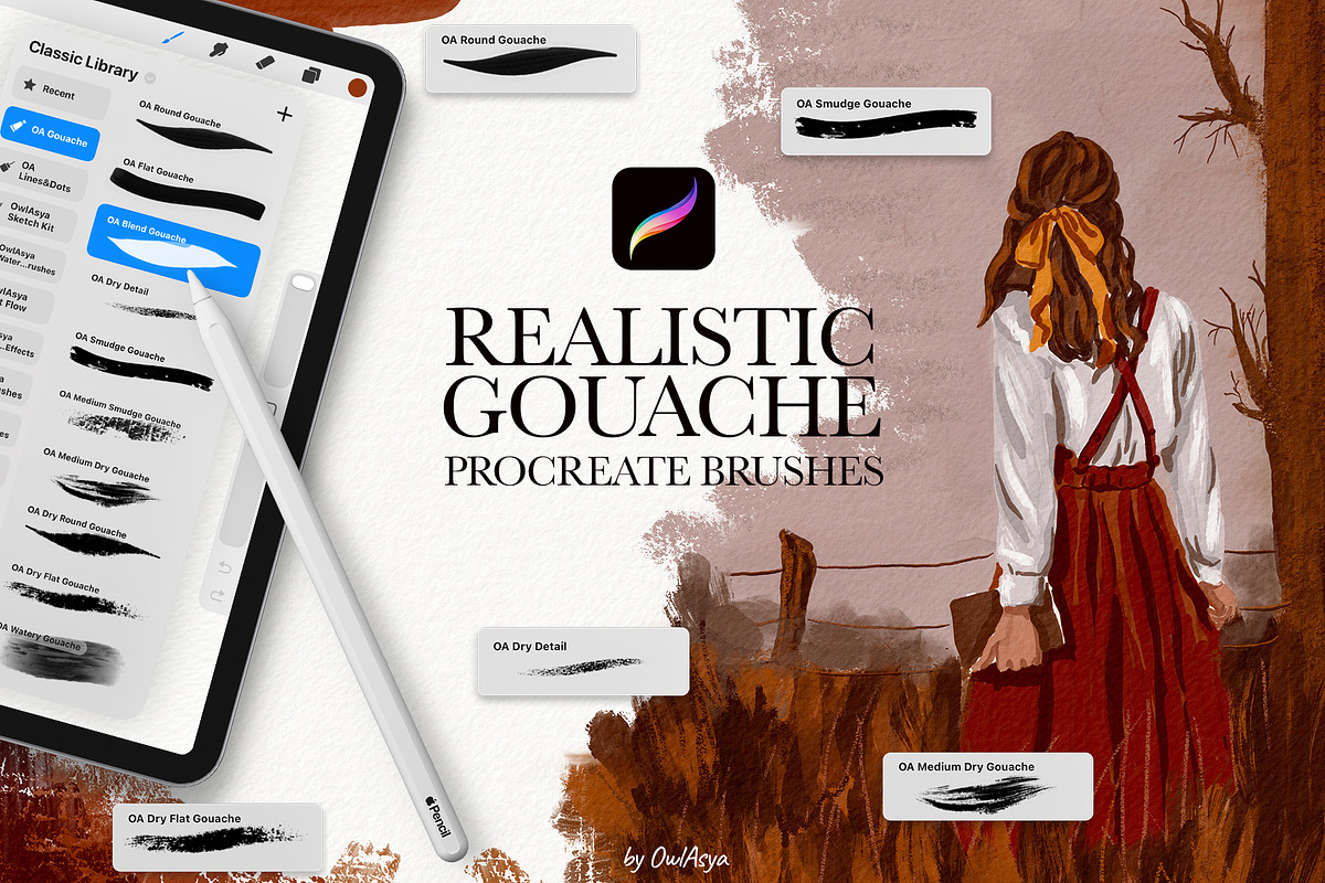 Realistic Gouache Procreate Brushes, a Brush Add-On by owlasya (Photo 1 of 8)
