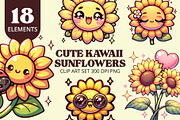 Kawaii Sunflower Clipart PNG Set, an Object Illustration by Printable Pretty Studio (Thumbnail 1 of 4)