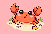 Cute Crab Cartoon Character on Beach, an Animal Illustration by Artpon Illustration (Thumbnail 3 of 3)