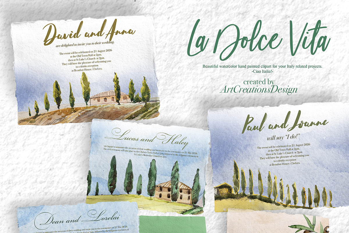 Watercolor La Dolce Vita Clipart, an Education Illustration by ArtCreationsDesign (Photo 9 of 12)