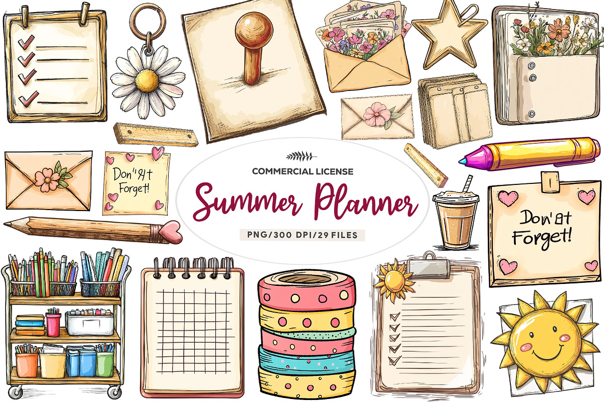 Summer Planner Clipart, an Illustration by CreationArt (Photo 1 of 9)
