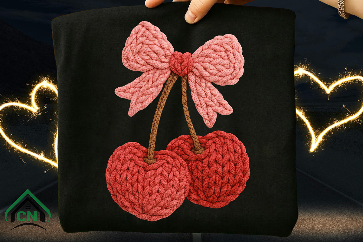 Yarn Valentine's Coquette Bow Cherry, an Illustration by Craft Nest (Photo 6 of 6)