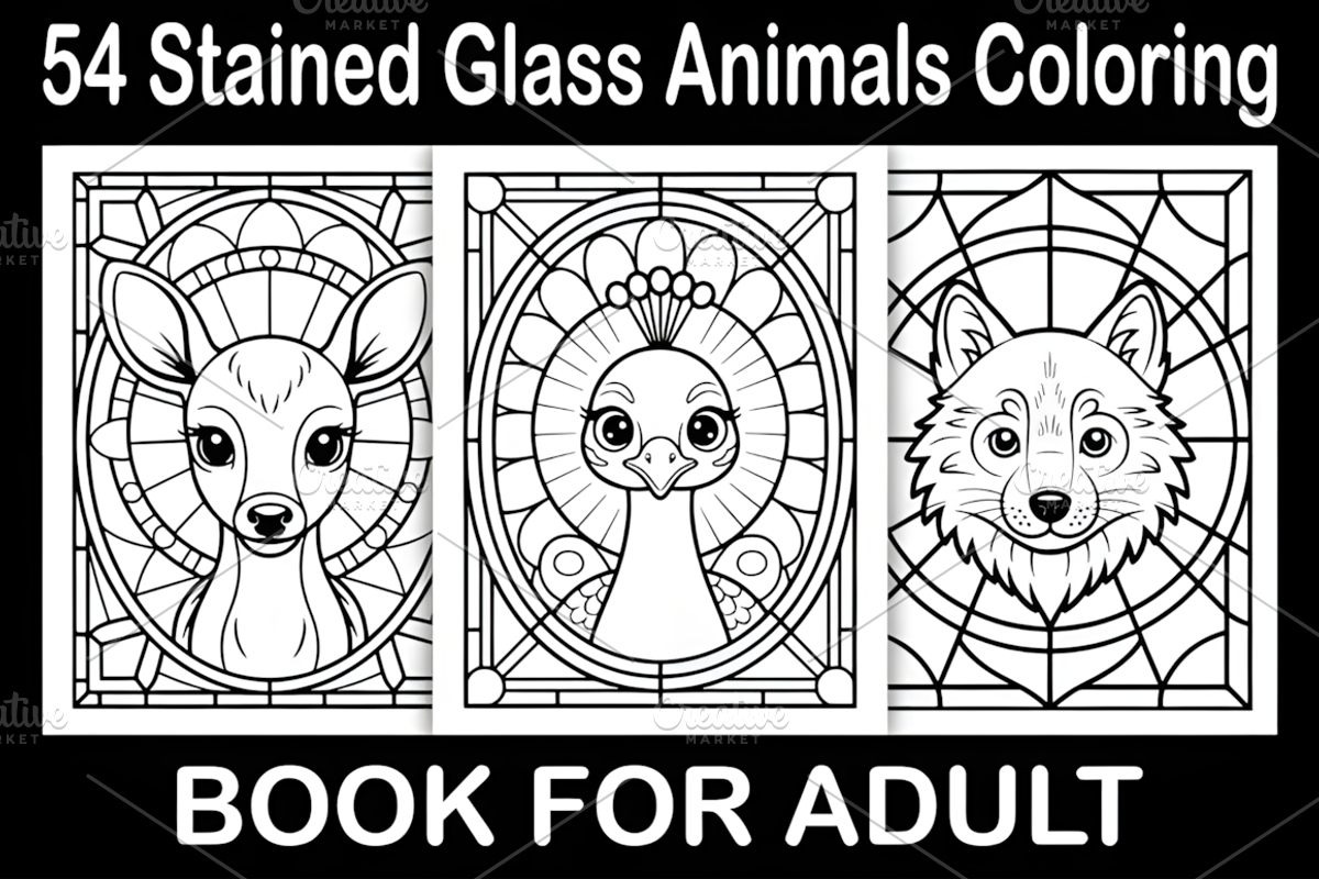 Stained Glass Animals Coloring Book, an Animal Illustration by Design Station (Photo 1 of 3)