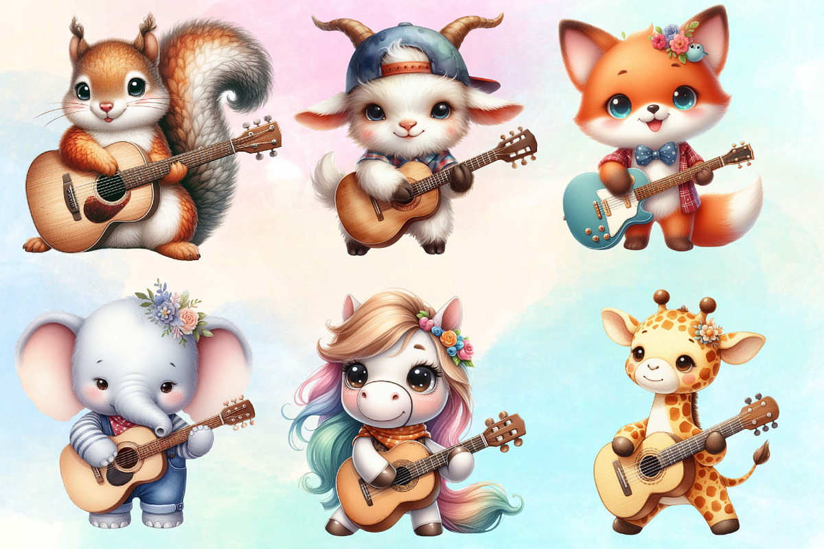 Watercolor Animals With Guitar PNG, an Illustration by CraftArtStudio (Photo 2 of 3)
