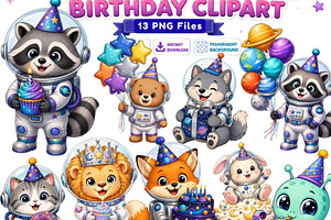 Outer Space Birthday Clipart Bundle, a Seasonal Illustration by Tanya Kart