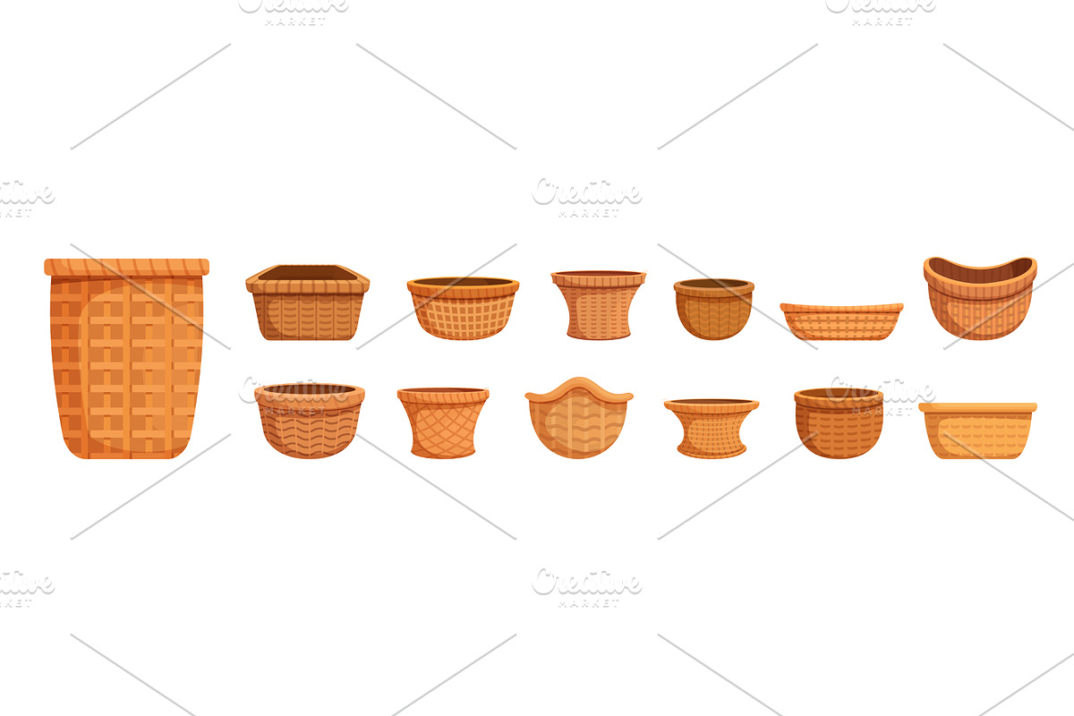 Various wicker bowls. Flowerpots, an Illustration by Valerie Bodnar