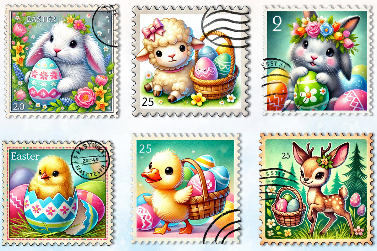 Easter Animals Postage Stamp Clipart, a Seasonal Illustration by Rose Art (Photo 3 of 3)