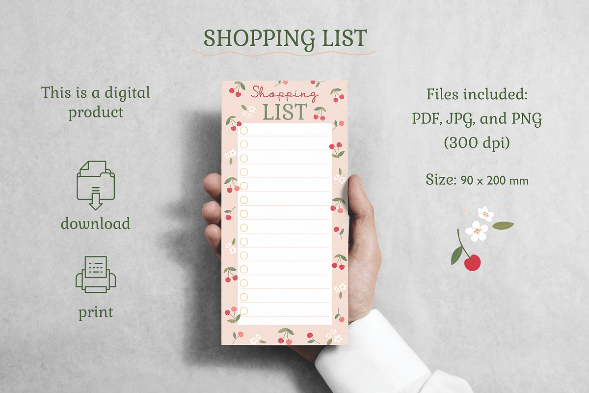 Cherry Planner & Shopping List, a Stationery Template by Nina Bered Illustration (Photo 3 of 4)