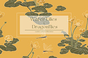Water Lilies and Dragonflies Pattern, a Pattern Graphic by MouseGrey (Thumbnail 1 of 13)