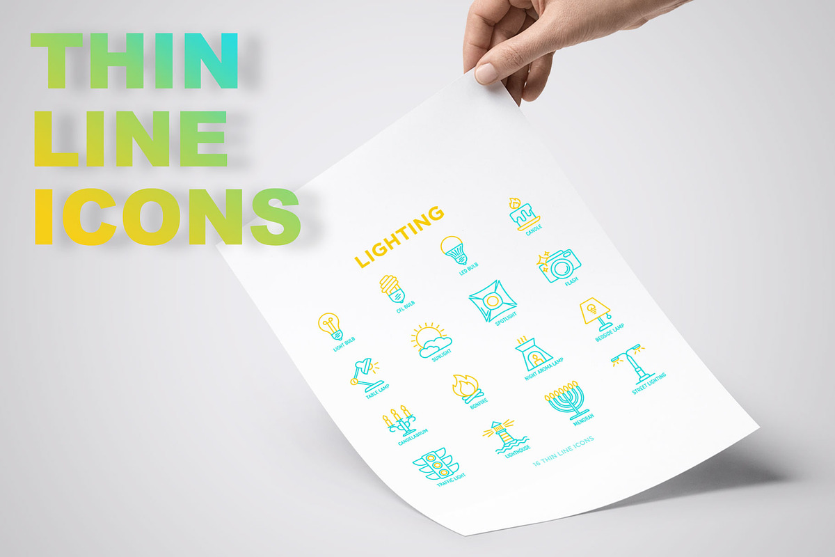 Lighting | 16 Thin Line Icons Set, an Outline Icon by Alex Blogoodf (Photo 3 of 7)