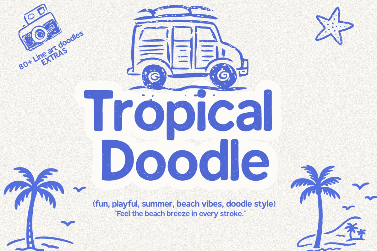Tropical Doodle, a Handwritten Font by cocodesign (Photo 1 of 8)