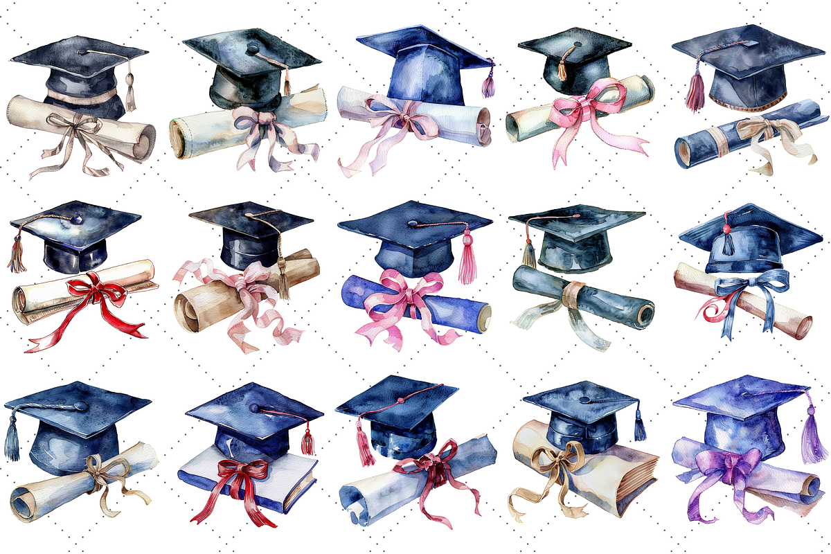 Watercolor Graduation Hat Clipart, an Education Illustration by FloridPrintables (Photo 2 of 4)