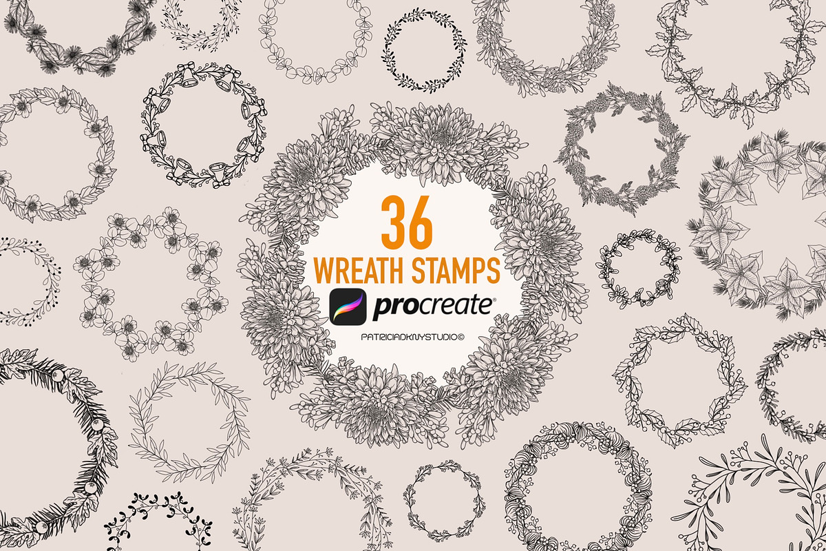Procreate floral wreath stamp brush, a Brush Add-On by PDknyStudio (Photo 1 of 4)
