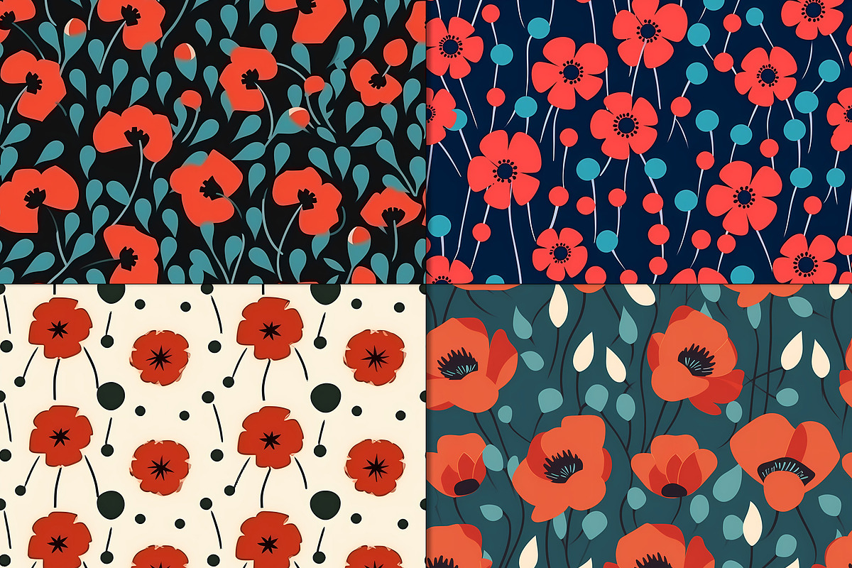 20 Seamless Poppy Flowers Patterns, a Pattern Graphic by Nordic Design