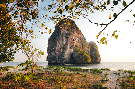 Railay Beach with rocky mountains in the evening, a Nature Photo by Art Rachen