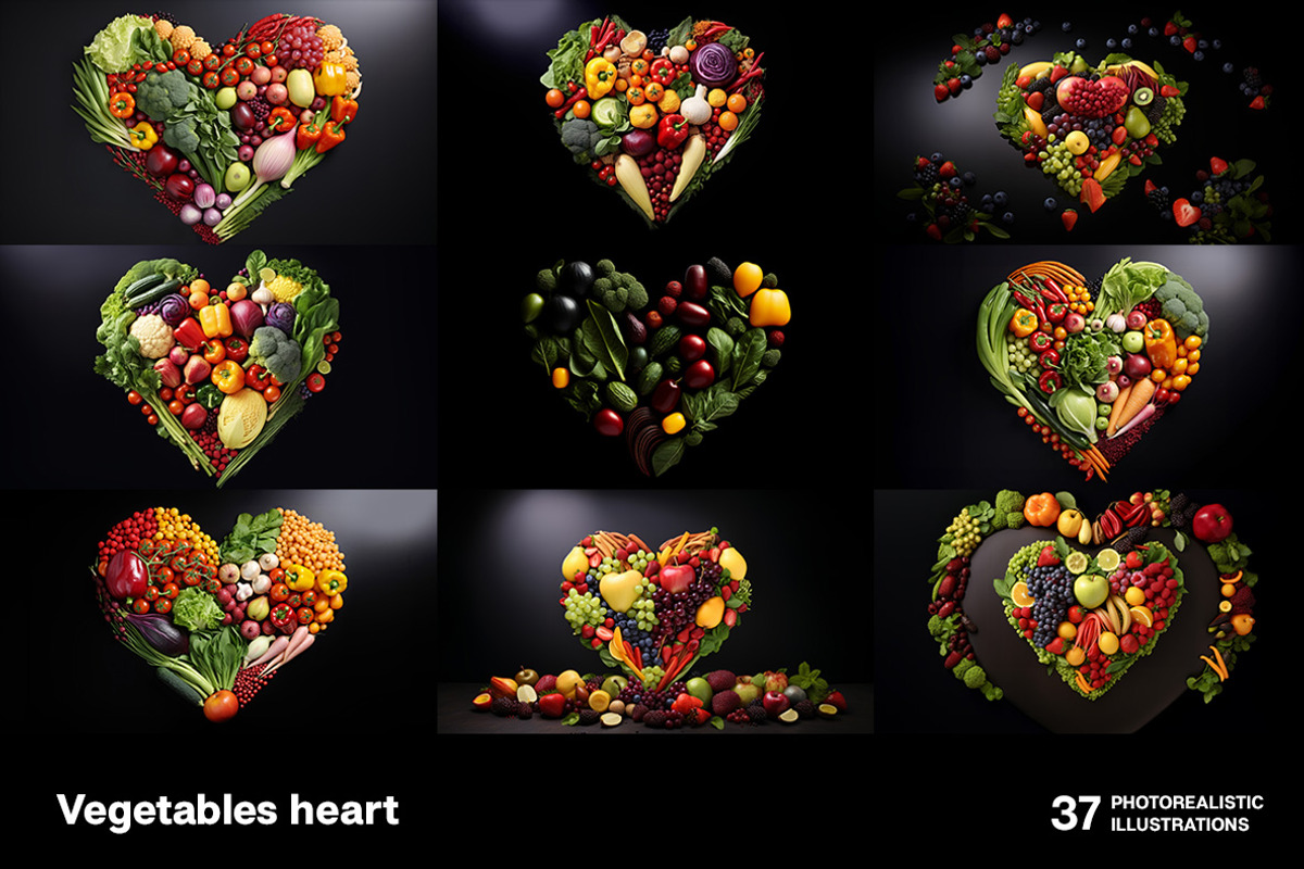 Vegetables hearts. 37 images, a Food Illustration by Handmadefont (Photo 6 of 10)