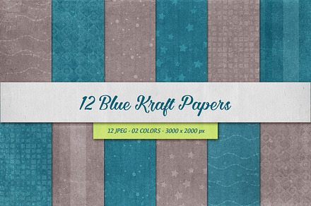 12 Blue Kraft Papers