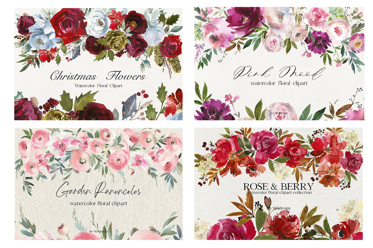 Watercolor Floral Bundle 90 in1, an Animal Illustration by whiteheartdesign (Photo 47 of 50)