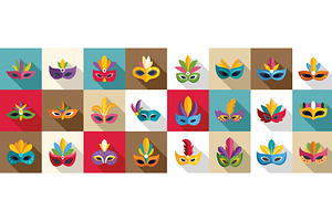 Face mask feathers icons set, an Object Illustration by Ylivdesign