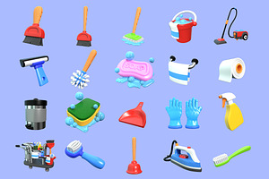 3D Cleaning Element Icon Vol 2