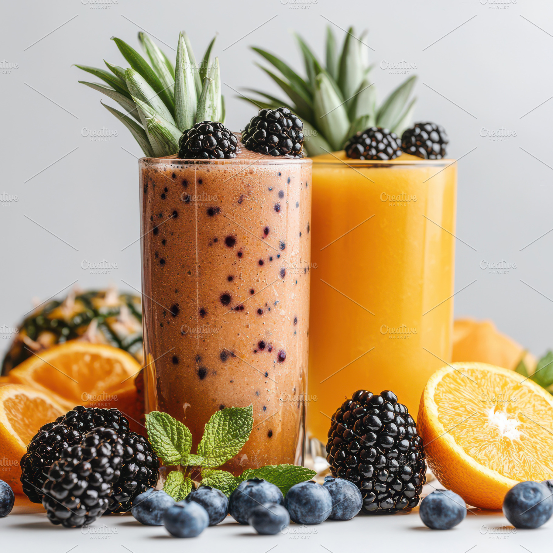 Refreshing fruit smoothies with blac, a Food & Drink Photo by Pixeness Studio
