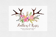 Antlers & Roses Watercolor Clipart, an Illustration by The Autumn Rabbit Ltd (Thumbnail 3 of 3)