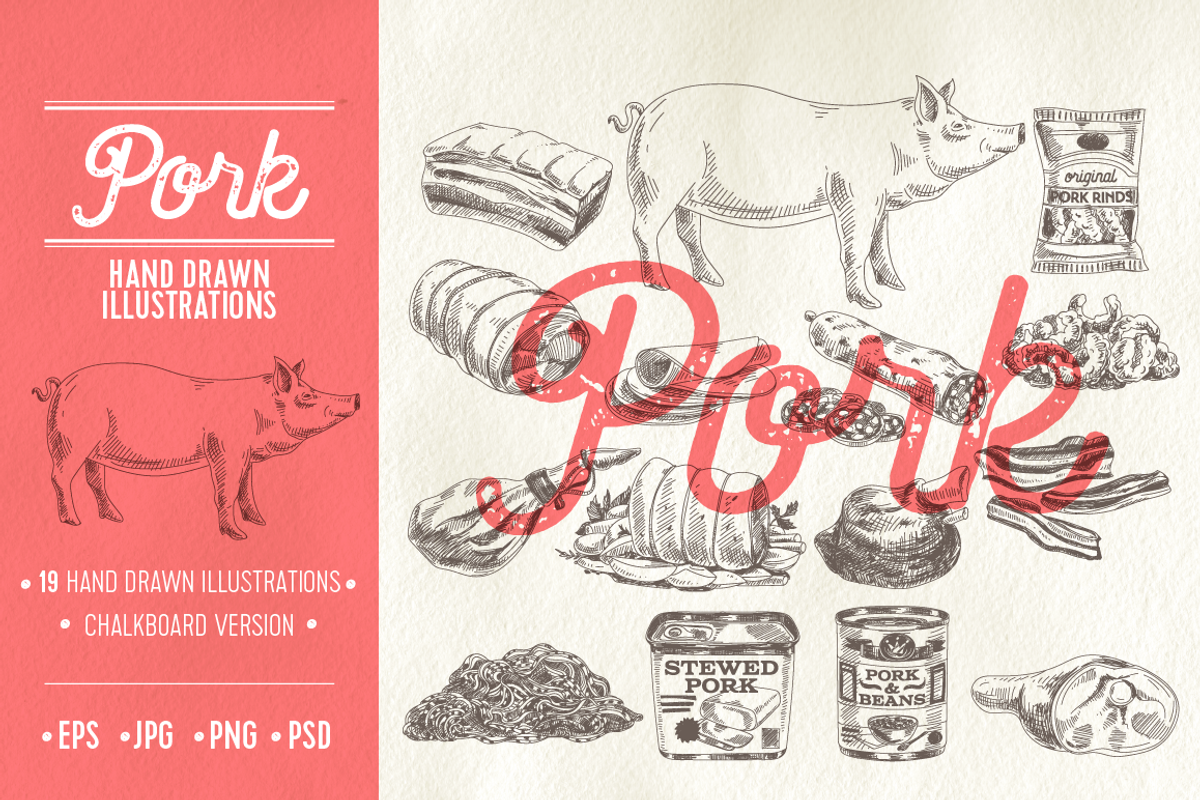 Pork hand drawn Illustrations, an Animal Illustration by Natalya Levish (Photo 1 of 3)