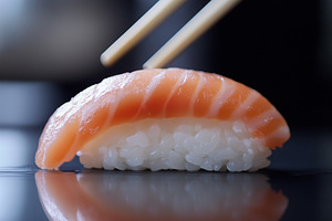 Fresh salmon nigiri sushi piece, a Food & Drink Photo by MistyDay