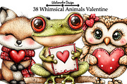 Whimsical Animals Valentine Day png, an Illustration by Watercolor design (Thumbnail 1 of 6)