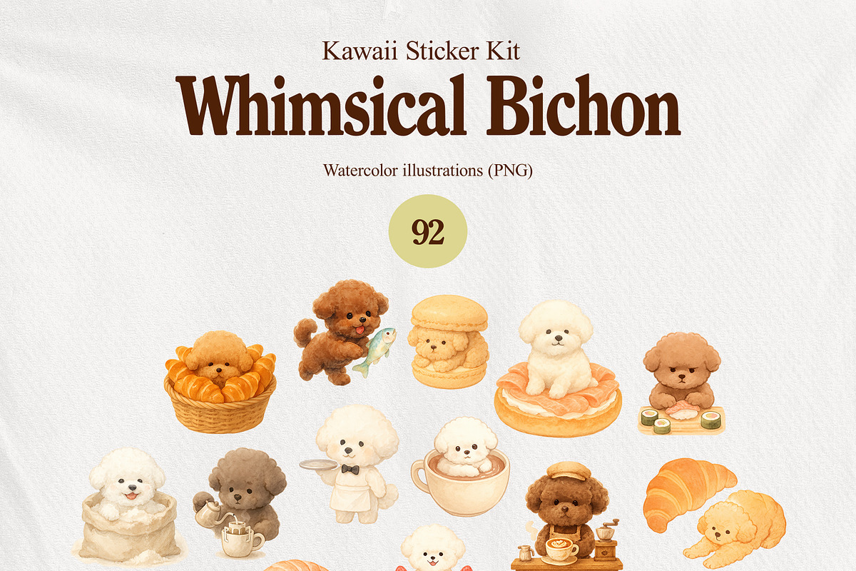 Whimsical Bichon: Kawaii Sticker Kit, an Animal Illustration by divanovskaya_nv (Photo 5 of 18)